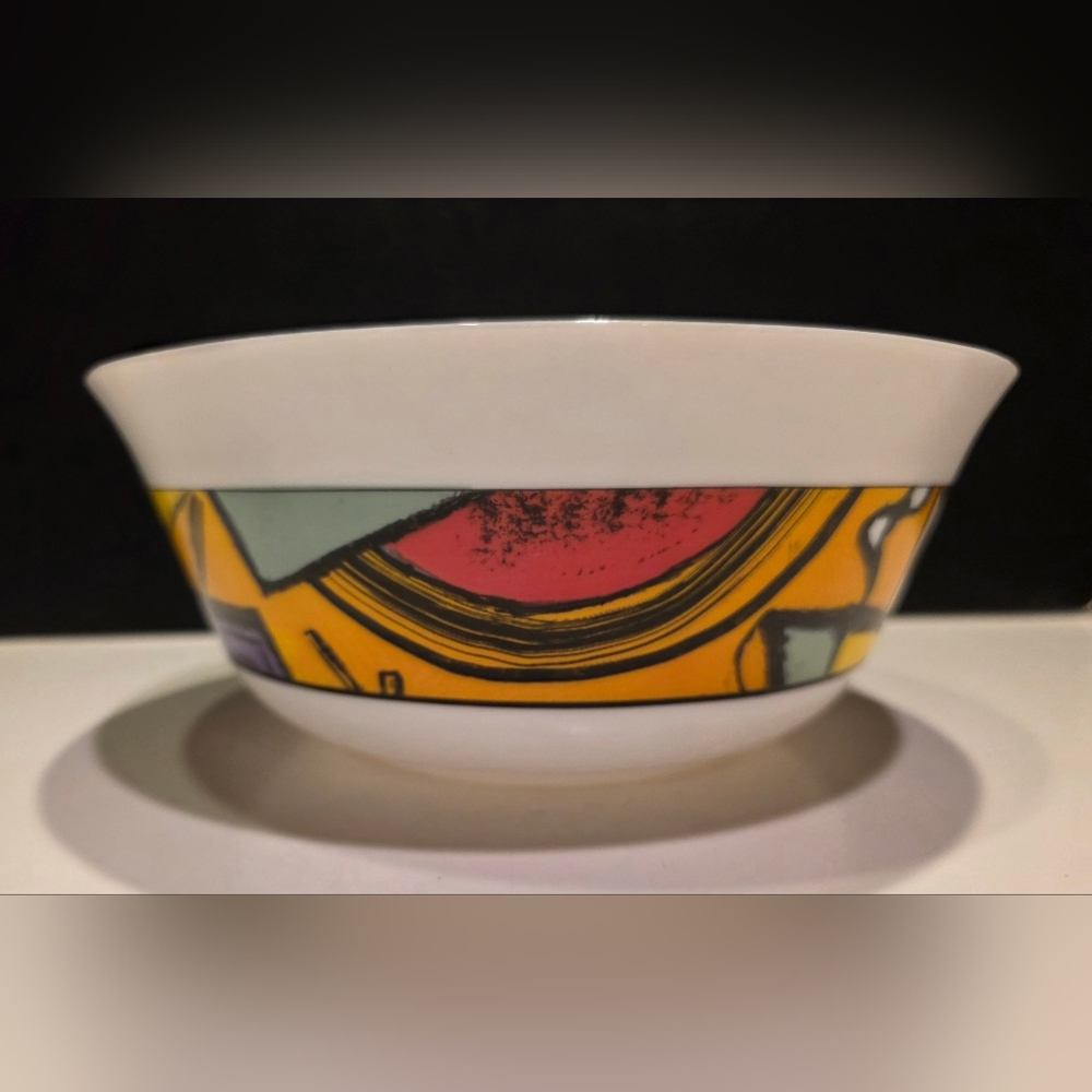 Vtg Arcopal France Santiago/Patchwork Opal Glass Retro 1980's 9.25" Serving Bowl